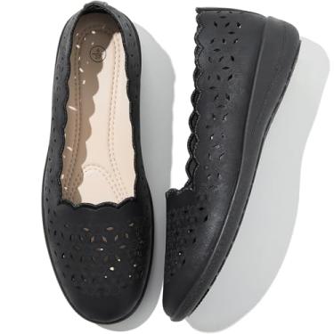 Imagem de Shupua Sapatilhas Femininas Elegantes E Confortáveis, Sapatilhas De Balé Femininas Casuais, Pretas, Bico Redondo, Sapatos Femininos Sem Cadarço, Couro Sintético, Verão, Com Ilhós De Diamante (Preto