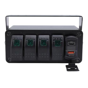 Imagem de Generic Painel de Interruptor de Alternância Durável de 4 Gangues Com Carregador USB PD Tipo C QC3.0 para Barco UTV ATV, à Prova D'água, Liga de Alumínio (Luz Verde)