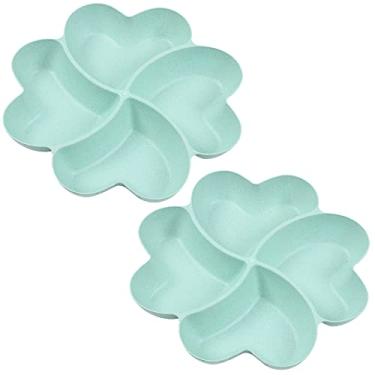 Imagem de Bandeja de servir dividida, travessa seccionada com aperitivo, prato de servir sobremesa, pratos de lanche de plástico reutilizáveis, bandeja redonda para tempero, 4 compartimentos para batatas fritas e vegetais doces de nozes (verde)