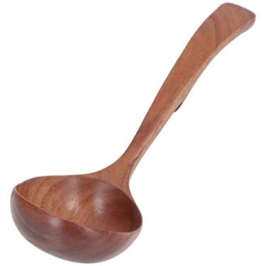 Imagem de GLOGLOW Colher de Mingau Concha de Sopa de Madeira, Colher de Mingau de Madeira de Acácia para Mistura de Sopa de Cozinha e Servir Utensílios de Mesa (de gancho curva média)