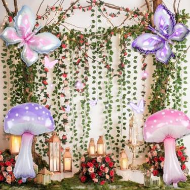 Imagem de Canlierr 20 Pcs Fairy Party Garland Decoration Set Includes 4 Pcs Rose Wisteria Flowers 4 Pink Purple Mushroom Butterfly Balloons and 12 Artificial Ivy Greenery Garland for Wedding Birthday