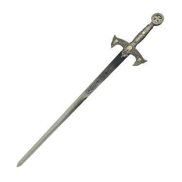 Imagem de Espada Decorativa Templária dos Cavaleiros de Prata e Ouro c/Suporte