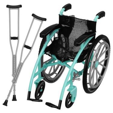 Imagem de Kisangel Conjunto de Cadeira de Rodas E Muletas para Bonecas, Modelo Em Miniatura Dobrável para Casa de Bonecas, Compatível Com a Maioria Das de 15 Cm (6 Polegadas), Item Colecionável de Decoração.