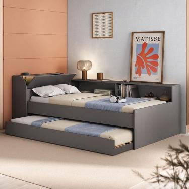 Imagem de Cama Infantil Bellagio 1 Porta com Cama Auxiliar Grafite - Pnr Móveis