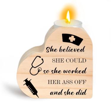 Imagem de Presentes de enfermeira para mulheres - presentes para enfermeiras castiçais de madeira em forma de coração castiçal graduação dia de ação de graças agradecimento de Natal aniversário enfermeira