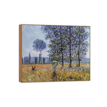 Imagem de Claude Monet Famosas Impressões em Tela de Parede Prontas para Pendurar Efeito de Luz Solar sob Choupos Quadro de Madeira para Decoração de Sala de Estar 60 x 75 cm 24 x 29 pol
