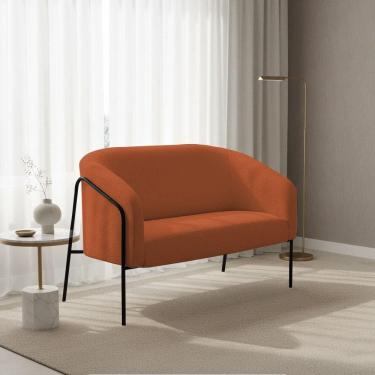 Imagem de Sofá 2 Lugares Namoradeira Stella Base Industrial Alta Preta Bouclê D03 - D`rossi Cor Terracota