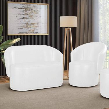 Imagem de Sofá Namoradeira E Poltrona Orgânica Para Sala Malu Sintético Pu Branco M11 - D`rossi