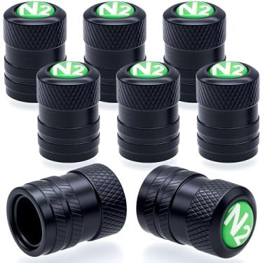 Imagem de MEAJOO 8 peças de tampas de haste de válvula de pneu N2, com forro de plástico, com logotipo de nitrogênio N2, liga anodizada, capas universais de haste de pneu para carros, SUV, caminhões,