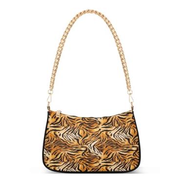 Imagem de Bolsa de ombro com corrente de arte laranja listrada de tigre, bolsa feminina Hobo com vários estilos de transporte para uso diário e noturno
