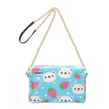 Imagem de Joitme Cute Bears Strawberries Bolsa feminina tiracolo de couro PU bolsa de ombro com alça de corrente bolsa para celular