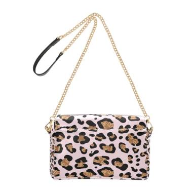 Imagem de Joitme Bolsa de ombro feminina transversal para celular bolsa de ombro de couro PU alça de corrente leopardo manchas preto caramelo rosa macio
