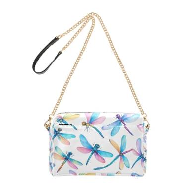 Imagem de Joitme Bolsa feminina aquarela com asas de libélulas, bolsa tiracolo para celular, linda bolsa de ombro de couro sintético com alça de corrente