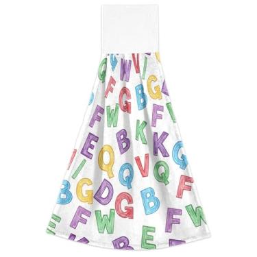 Imagem de Joisal Alfabeto colorido branco outono toalhas de mão com laços para pendurar toalha de forno ultra absorvente conjunto de 2, toalha de mão de cozinha fofa 18,2 x 14 polegadas