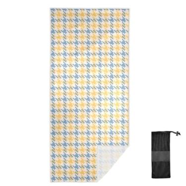 Imagem de Joitme Houndstooth Check Toalha de praia azul amarela infantil, 76 x 152 cm, toalha de areia, toalhas de piscina de secagem rápida