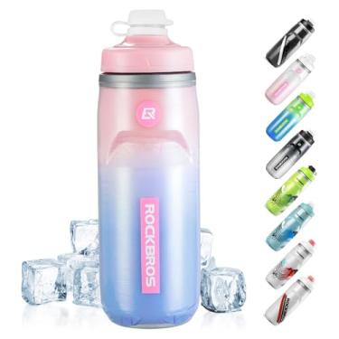 Imagem de ROCKBROS Garrafa de água isolada para bicicleta, 600 ml, sem BPA, estilo aperto, garrafa de água esportiva com design leve à prova de vazamento para ciclismo, acampamento, academia, caminhadas