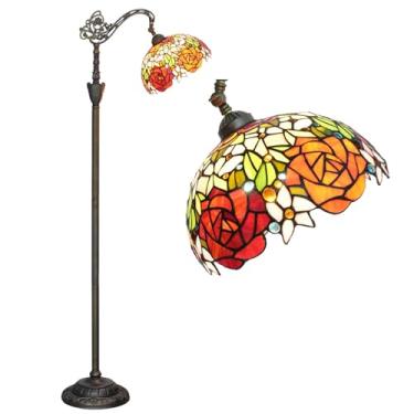Imagem de Luminária de chão estilo Tiffany com vitral em formato de rosa e arco, 30x45x160 cm (12x18x63 polegadas), haste flexível ajustável, para leitura em cantos, ideal para quarto e sala de estar,