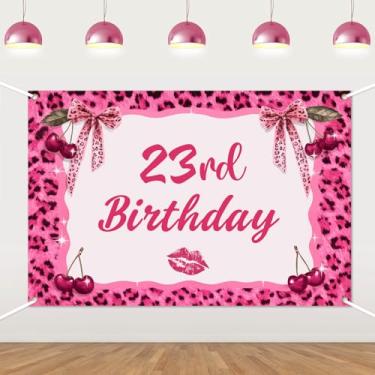Imagem de Pano de fundo com estampa de chita rosa, decorações de festa de aniversário de 23 anos, laço rosa, tema de guepardo, faixa com estampa de leopardo, coquete, fundo fotográfico para meninas, mulheres