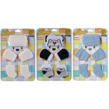 Imagem de 3 Kit Touca Luva e Meia Bebê Recém-Nascido Menino Fofurinha Para Prese