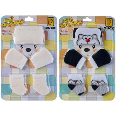 Imagem de 2 Kit Bebê Meias Touca Luvas Recém Nascido Menino Saída Maternidade - 