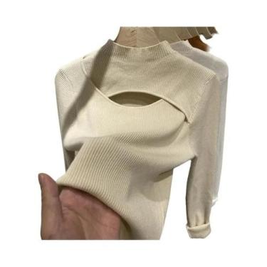 Imagem de Suéter Feminino De Tricô Justo Para Outono/Inverno, Manga Longa, Casua