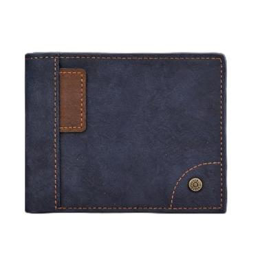 Imagem de Carteira masculina azul executiva multi compartimento magnético cor sólida camurça confortável, design de vários compartimentos azul comercial com fecho magnético, camurça de cor sólida