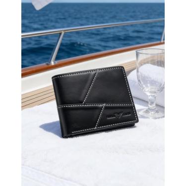 Imagem de Carteira curta masculina dobrável de couro, dobrável compacta para transporte diário (preto)