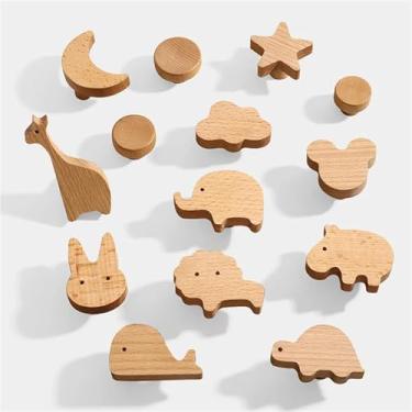 Imagem de HTNAFONI Puxadores e puxadores de armário em forma de animal de madeira puxadores de gaveta de porta de guarda-roupa ganchos de parede criativos ferragens para móveis 1 peça (JP)