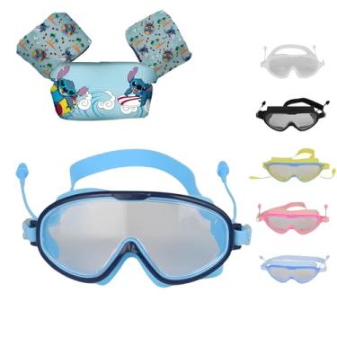 Imagem de Kit com Óculos de Natação Infantil Visor Largo + Colete Peitoral Criança Bóia Braço e Peito Não Fura - Personagens (Colete Personagem, 56 x 16 cm)