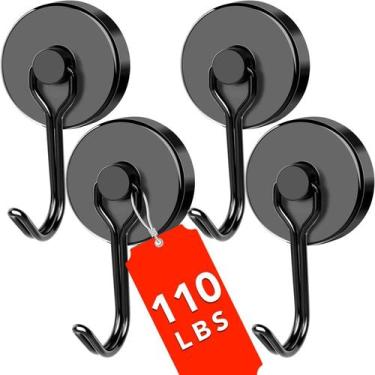 Imagem de Ganchos magnéticos DIYMAG, capacidade de 50 kg, pretos, pacote com 4