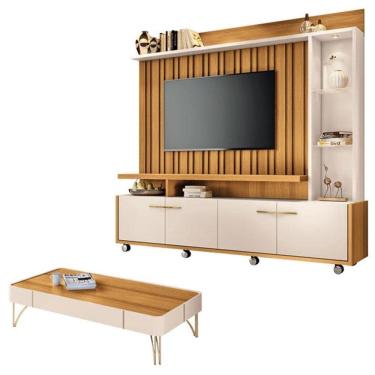 Imagem de Estante Home Theater Titan E Mesa De Centro Cadenza Cinamomo Off White - Hb Móveis