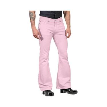 Imagem de Calças Flare Retro Masculinas De Cintura Média Em Cor Sólida Casual Cl