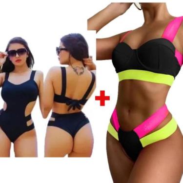 Imagem de Biquini Neon Tiras Grossa+ Maiô Com Bojo Neon Lançamen Verão - Biquini