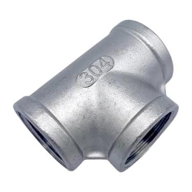 Imagem de SKXMOD 10 cm BSP NPT fêmea Tee 3 vias divisor 304 aço inoxidável conector de encaixe de tubulação água gás óleo (NPT SS304)