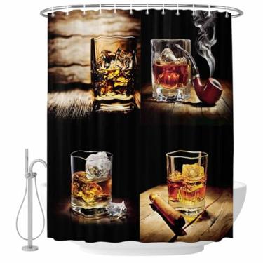 Imagem de Cortina de chuveiro de vidro de uísque vinho à moda antiga conjunto de cortinas de chuveiro de grão de madeira à prova d'água cortina de banho para banheiro decoração de banheira acessórios de casa