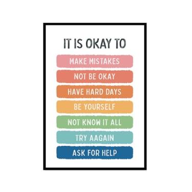 Imagem de Pôster em tela Positive Affirmations Growth Mindset Feelings Wall Art Kids Mental Health Therapy Pictures Playroom Classroom Decor Educational Prints (SKU3,12 x 45,7 cm = (30 x 45 cm), moldura preta)