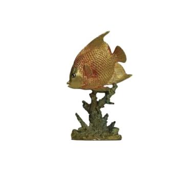 Imagem de Estátua de peixe ornamental marinho tropical artesanal de latão, criativo realista animal marinho coral papagaio escultura escritório casa sala de estar estudo varanda decoração artesanato coleção