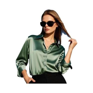 Imagem de Camisa Casual Slim Fit Multicolorida Para Mulheres Elegante Estilo Cor