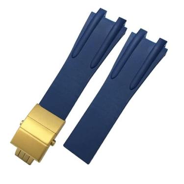 Imagem de IENYU Pulseira de relógio de borracha de silicone 26 mm para Atenas Ulysse Nardin azul preto esporte pulseiras de relógio à prova d'água fivela dobrável acessórios de relógio (cor: fivela de ouro azul, tamanho: 26mm)