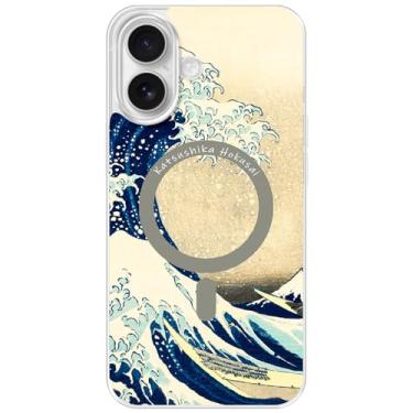 Imagem de Berkin Arts Capa transparente transparente compatível com iPhone 16 Plus [compatível com Magsafe], estilo japonês Ukiyo-e (A Grande Onda de Katsushika Hokusai)