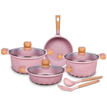 Imagem de Jogo de Panelas Indução Antiaderente Granito Stone - Cooklover, Rosa