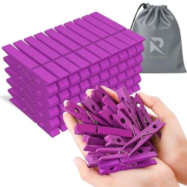 Imagem de Pacote com 50 alfinetes coloridos de madeira para artesanato, prendedores de roupa de 6 cm, itens essenciais para casa e sala de aula, decoração e artesanato, quadros para pendurar, roxo