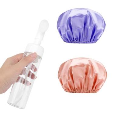 Imagem de Kit Skin Care Frasco Espumador 1 Uni com 2 Toucas de Cetim Anti Frizz 