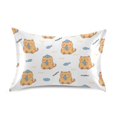 Imagem de Wassud Fronha de cetim para gatos e peixes para cabelo e pele fronhas de seda lisa tamanho padrão capas de travesseiro respiráveis com fecho de envelope
