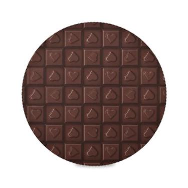 Imagem de Wassud Jogo americano com corações de chocolate amargo tapetes de mesa redondos para cozinha e jantar tapetes laváveis resistentes ao calor decoração de mesa 39 cm