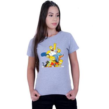 Imagem de Camiseta Baby Look Feminina The Simpsons Family, Cinza, M