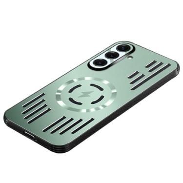 Imagem de POYUFRG Capa magnética para Samsung Galaxy S26 Ultra/S26 Plus/S26, capa fina de metal oco para dissipação de calor com capa de proteção para câmera, verde, S26 Ultra