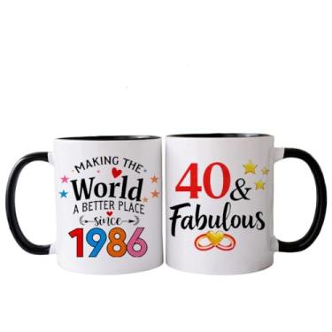 Imagem de PEJAFAN 1986 Presentes de aniversário de 40 anos para mulheres canecas de café, ideias de presente de aniversário de 40 anos para mulheres, homem, pai, marido, copos de aniversário de 40 anos preto e