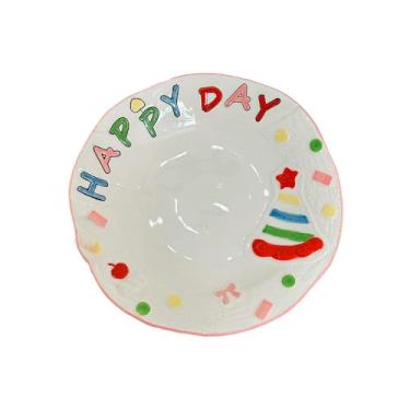 Imagem de Conjunto criativo de tigelas e colheres de cerâmica sob o vidrado pintado à mão tigela de sobremesa para sobremesa - disco de 21,6 cm