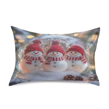 Imagem de Blueangle Fronha de cetim com três bonecos de neve para cabelo e pele, fronha de seda, tamanho Queen (50,8 x 76,2 cm) - Capas de almofada de cetim refrescantes com fecho de envelope (355)